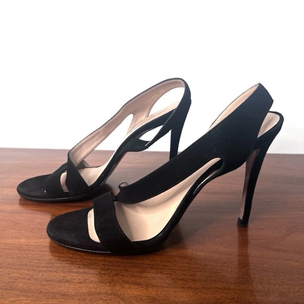 Pura Lopez Black Suede Slingback High Heel Sandals Size 39 US8.5
